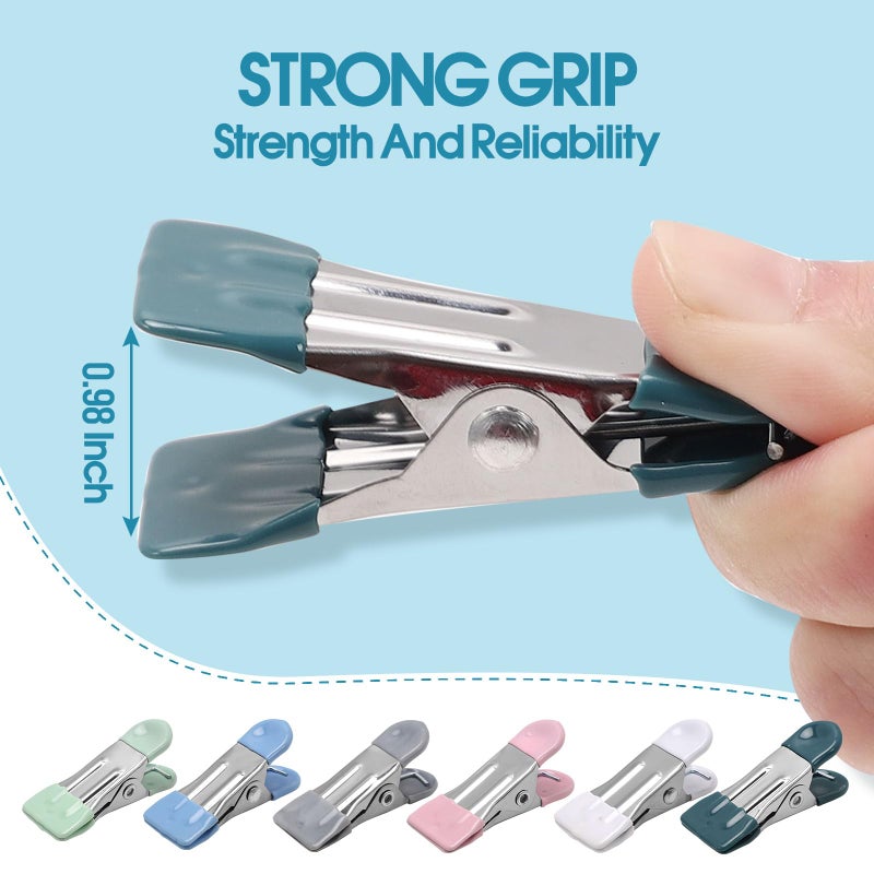 Cowdro Clothes Pins Heavy Duty 30 Pack - 2.17 Inch Metal Chip Clips  Clothespins for Photo Drying Clothesline Laundry Sock  Bag Clips for Food Kitchen Stainless Steel with Rubber  6 Colors - Image 3